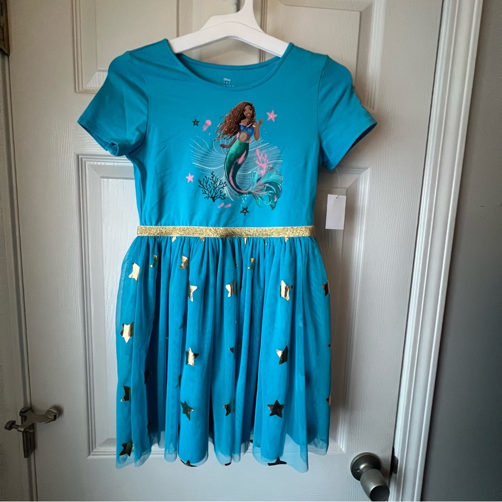 Disney Little Mermaid Blue Dress with Gold Stars